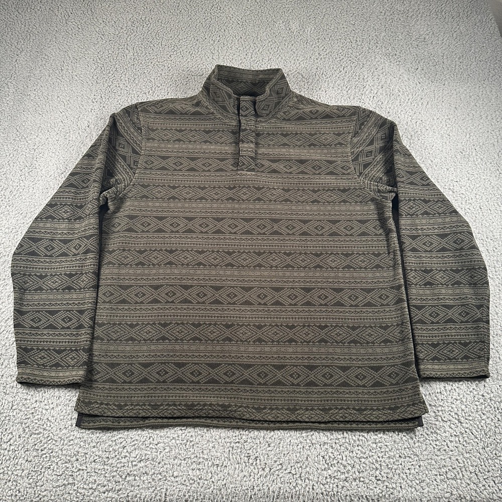 L.L. Bean Fleece Jacket Mens L Brown Geometric Button Mock Neck Pullover Thermal